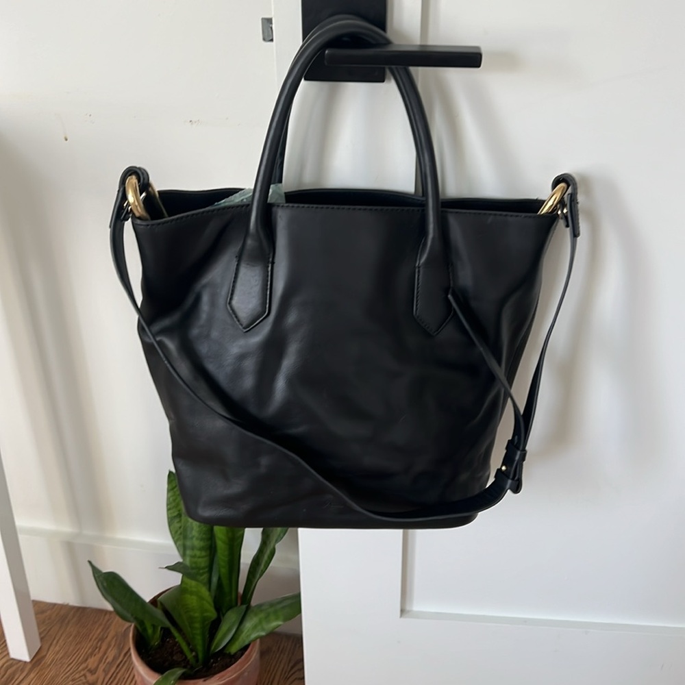 Jcrew black leather tote work bag, NWT